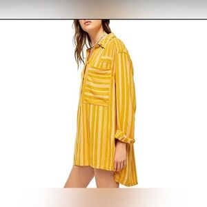 Free People Summer Breeze Button Tunic Mustard Combo Women Size Large
